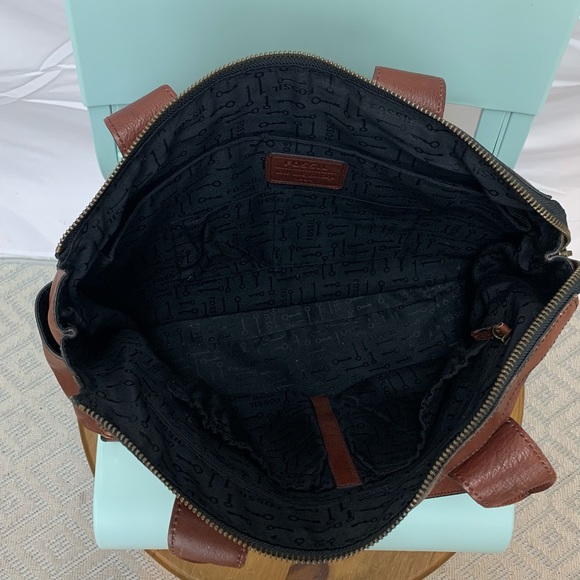 Fossil Brown Leather Large XL Weekender Laptop Briefcase Maddox Satchel Bag - Picture 6 of 13